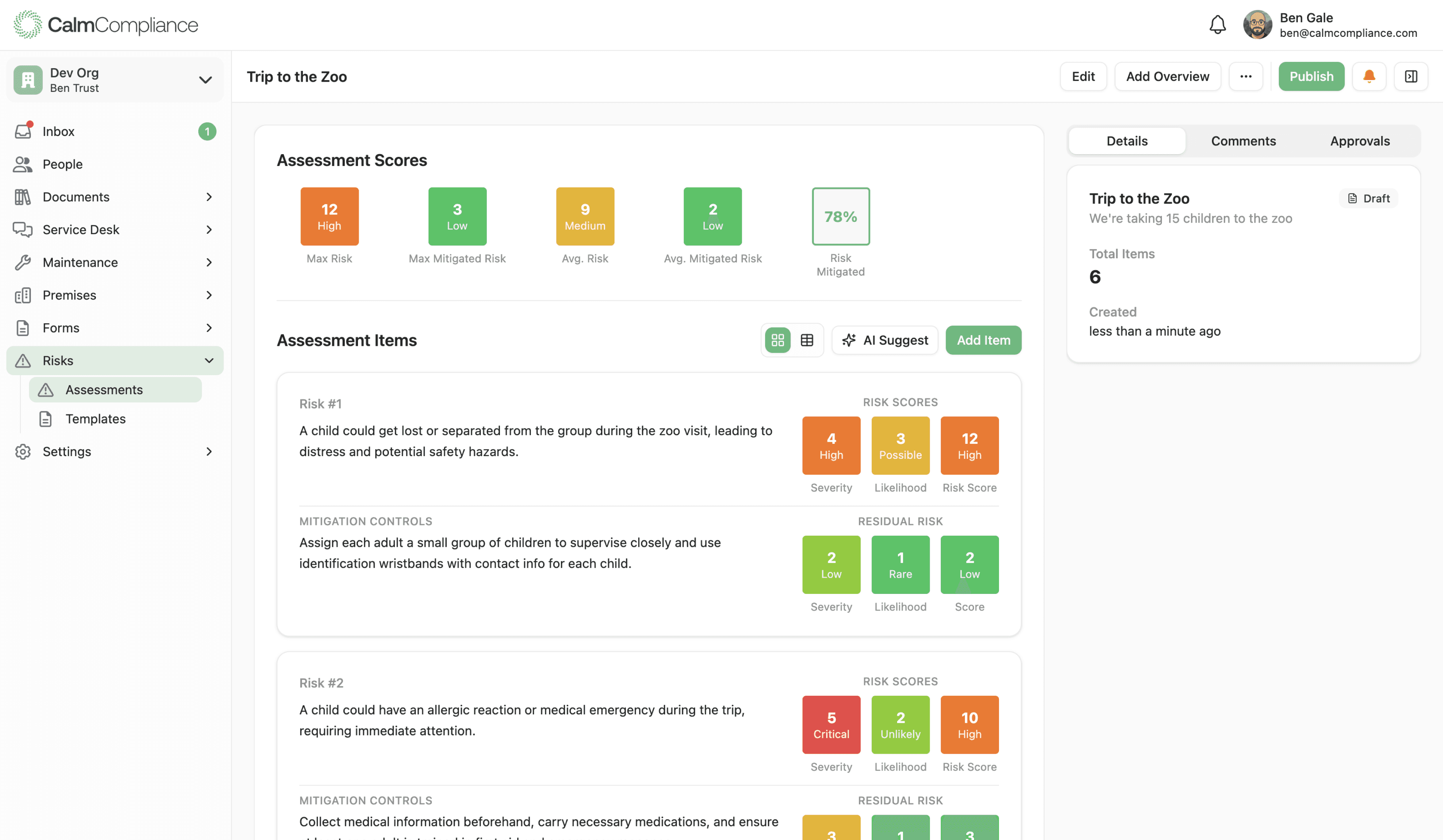 Children's services risk management dashboard showing safeguarding compliance