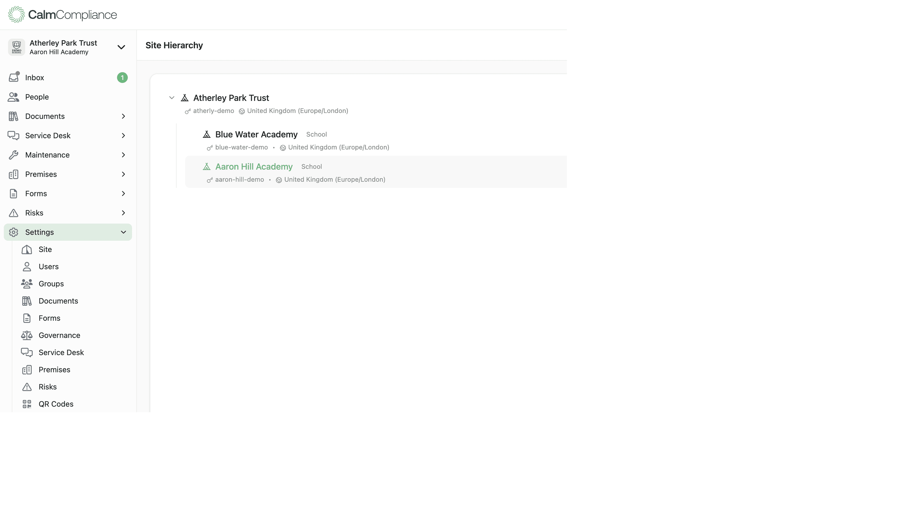 Multi-site dashboard showing centralised oversight with site-specific detail