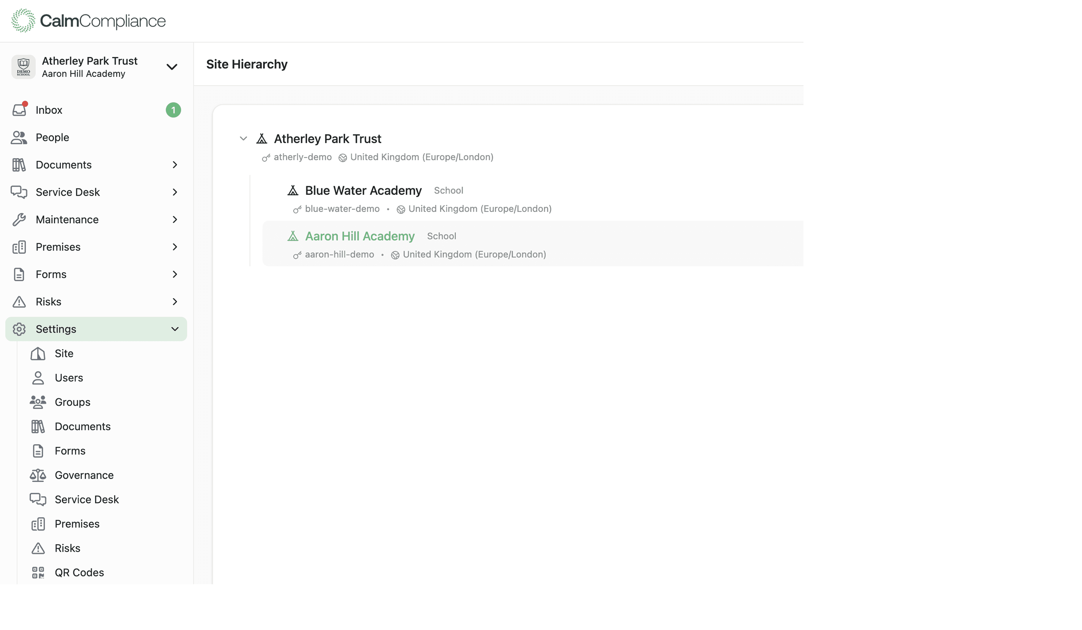 Centralised compliance dashboard showing multi-site oversight